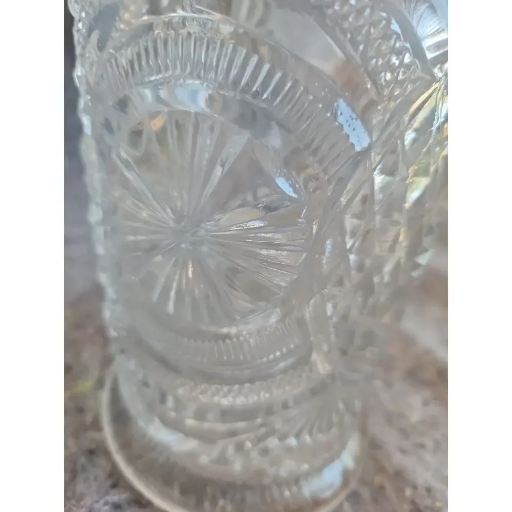 Vintage EAPG Clear Pressed Glass Pitcher with Medallion Sunburst Pattern - 8.5